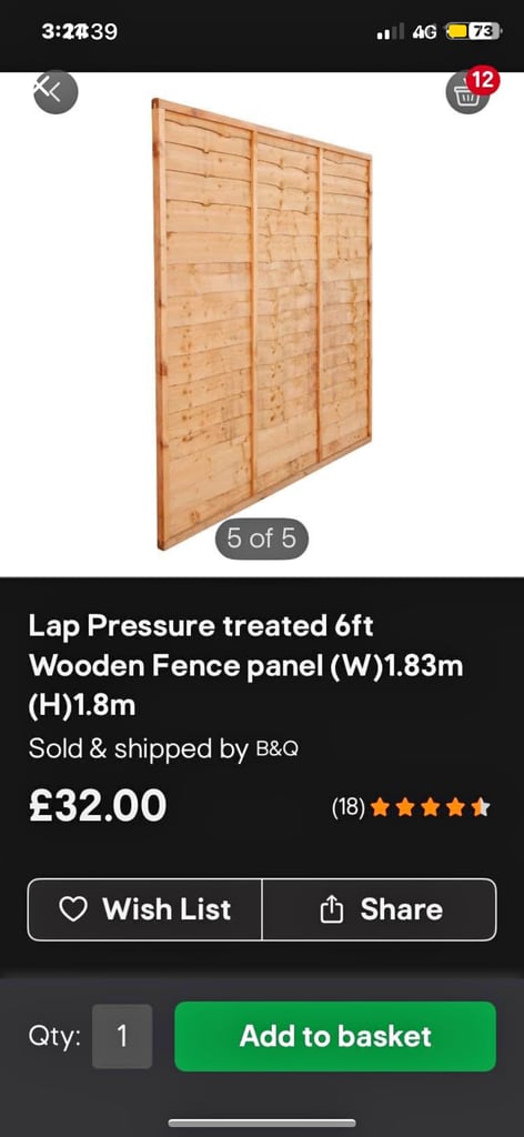 image for x2 B&Q 6ft wooden fence panels