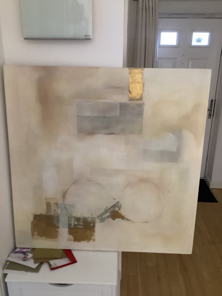image for Large original abstract modern artwork on canvass - creams/gold leaf