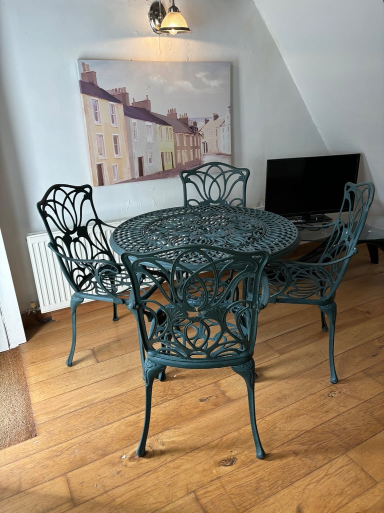 image for Aluminium garden conservatory patio outdoor dining kitchen table & 4 chairs + cushions 