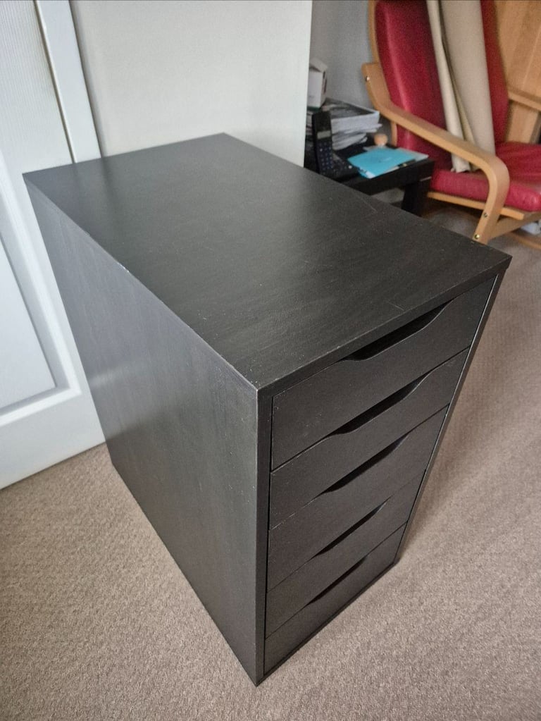 IKEA Alex Drawer unit with 5 drawers in black / black ash - 36cm wide x 58cm deep x 70cm tall