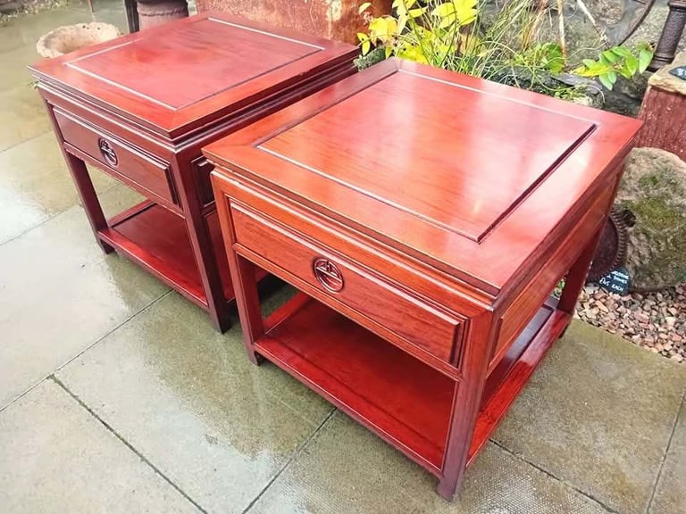 Pair of Heavy Chinese Solid Rosewood Side Tables