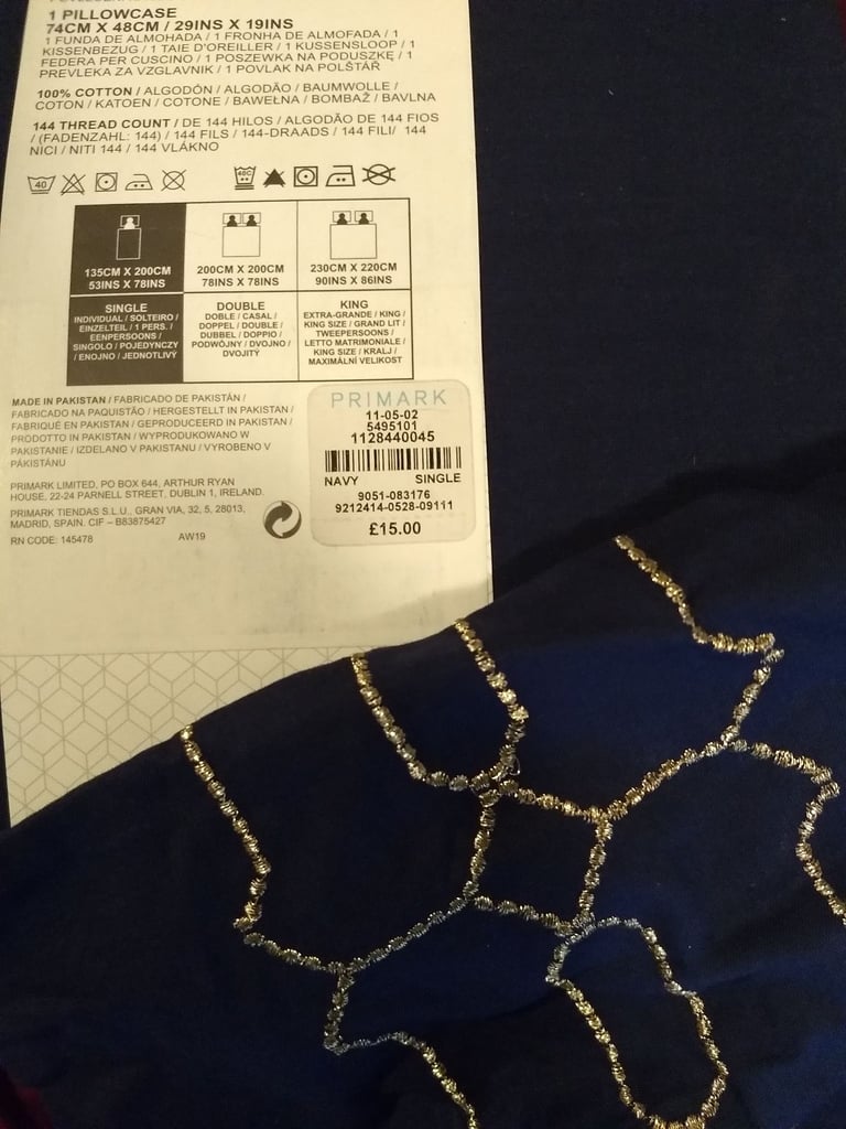 Navy gold emdroidered single duvet set