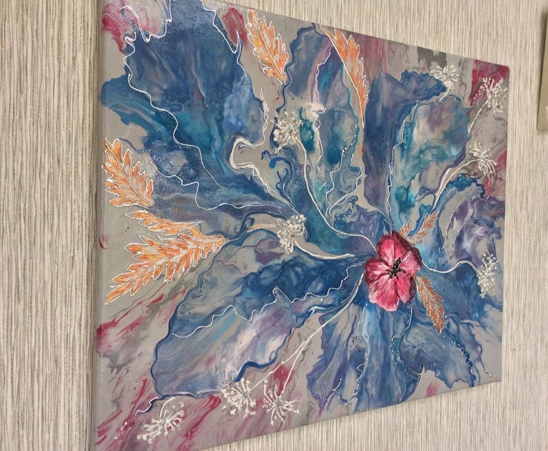 image for Beautiful original acrylic painting with texture,  abstract botanical artwork 