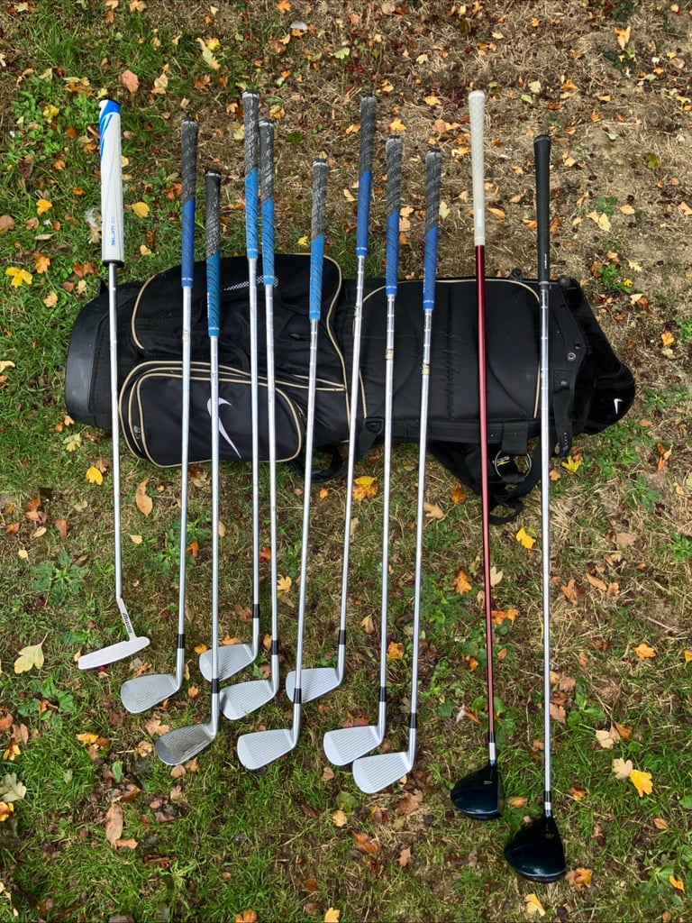 Men’s Golf Clubs Mizuno Driver 3 Wood 4-9 Irons Sw Pw Putter Nike Stand Bag 