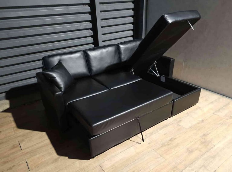 image for Hardly Used Corner Sofa Bed - Black.