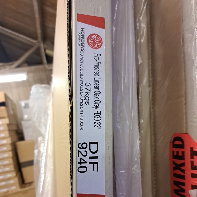 Howdens Pre Finished Linear Oak Grey Door FD30 2ft 3" DIF9240