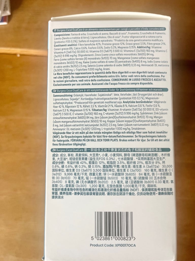Burgess dual care recovery food for rabbits or Guinea pigs. 