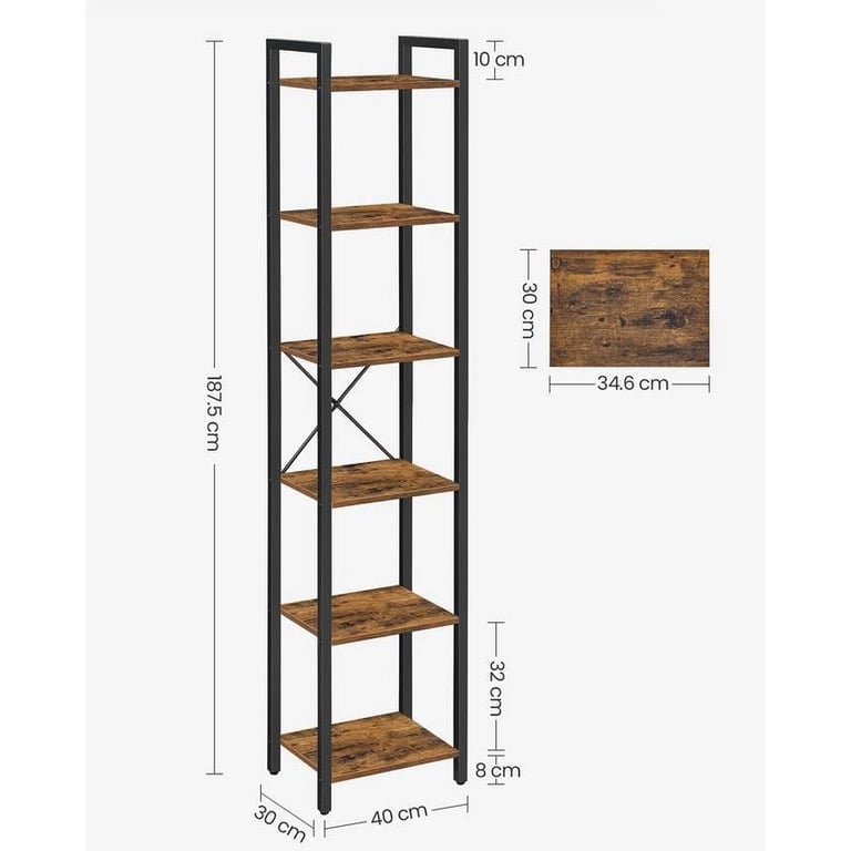 VASAGLE 6-Tier Rustic Brown & Black Bookshelf – Brand New