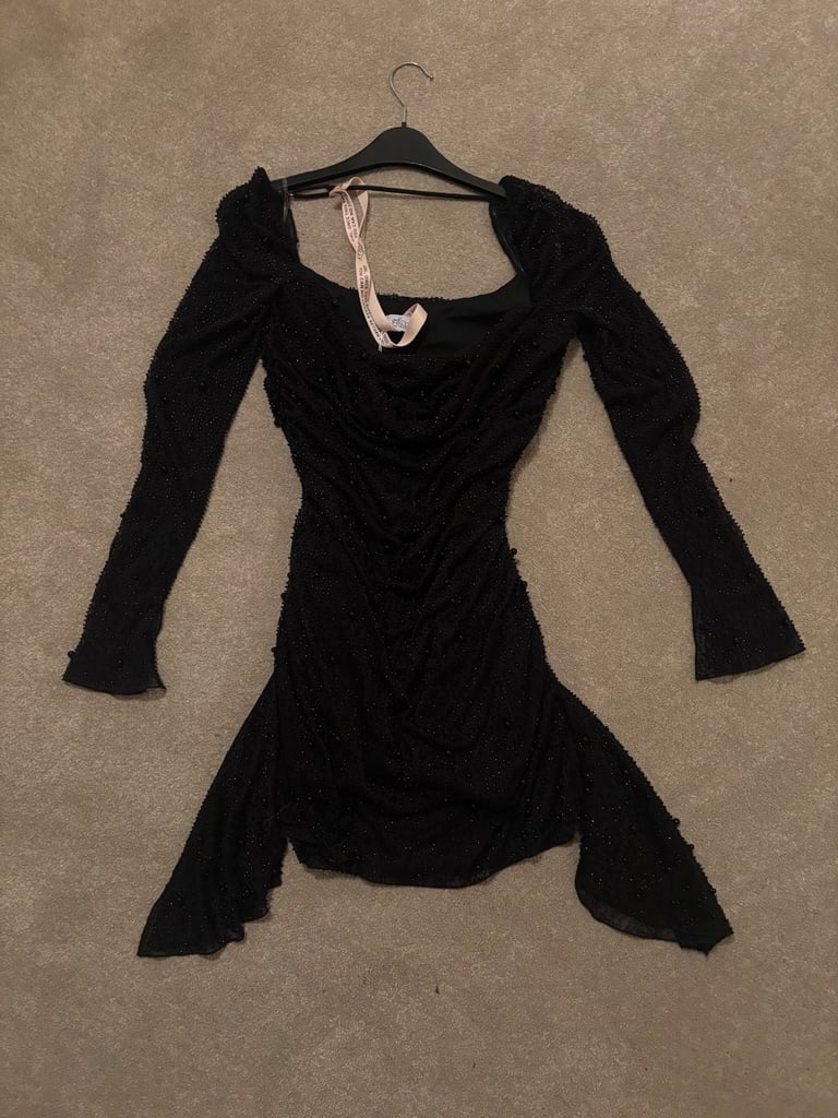 Oh Polly black beaded bodycon dress Size 12