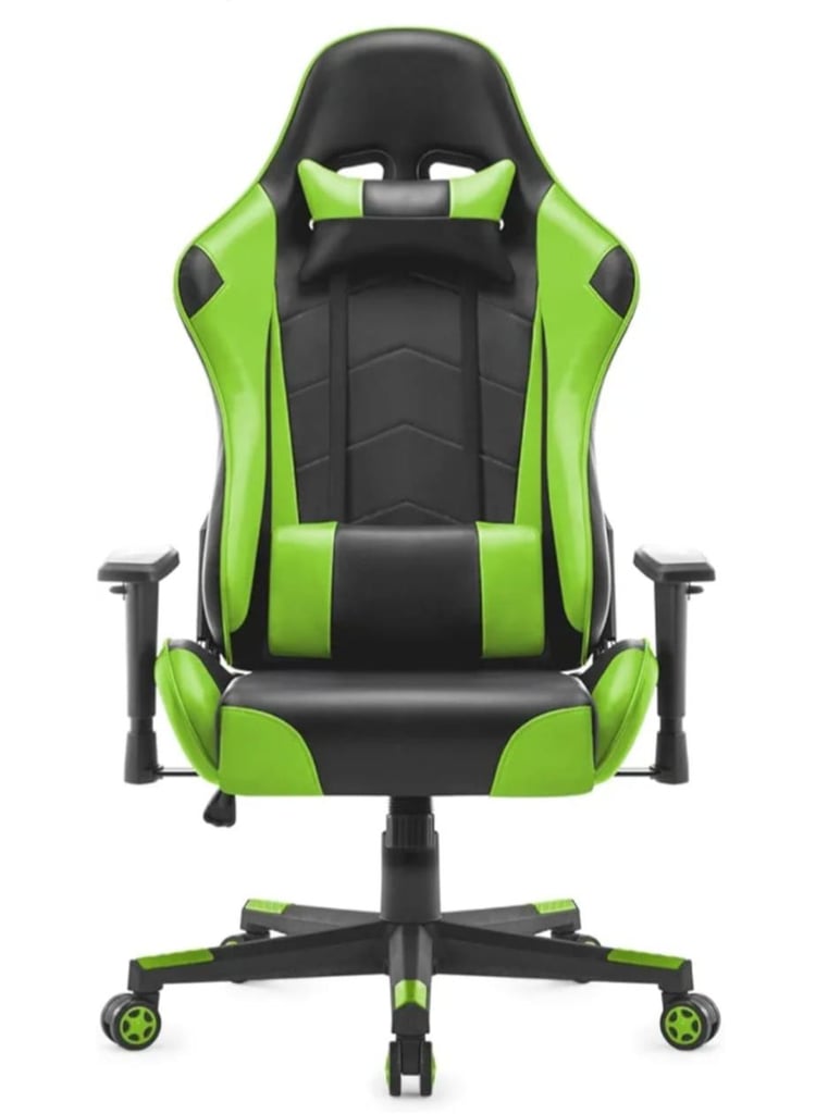 Black and green gaming chair.