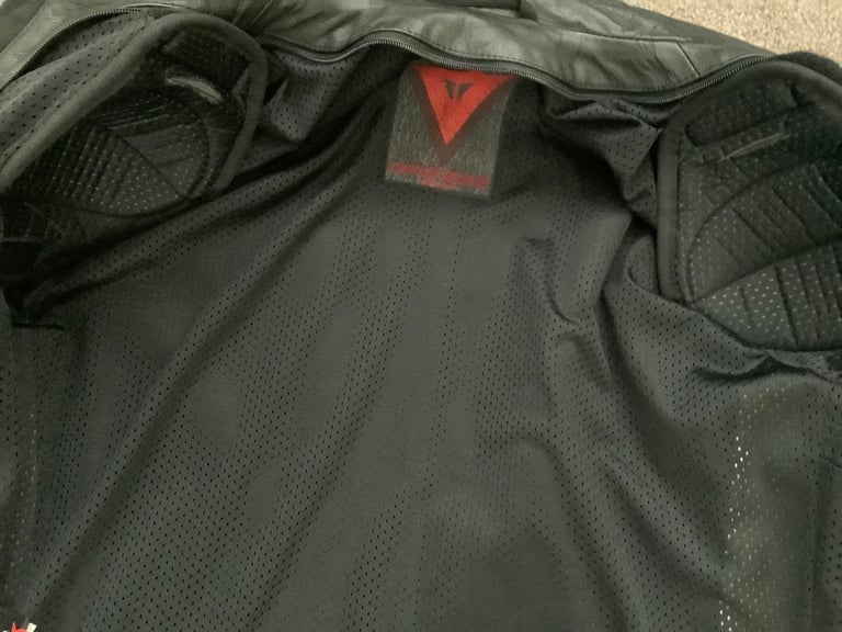 Woman’s black leather dianese jacket with removable body armour