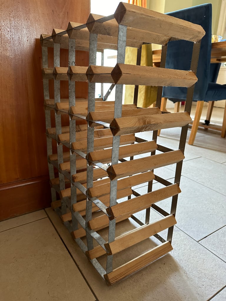 24 Bottle Pine Wood & Stainless Steel Wine Rack