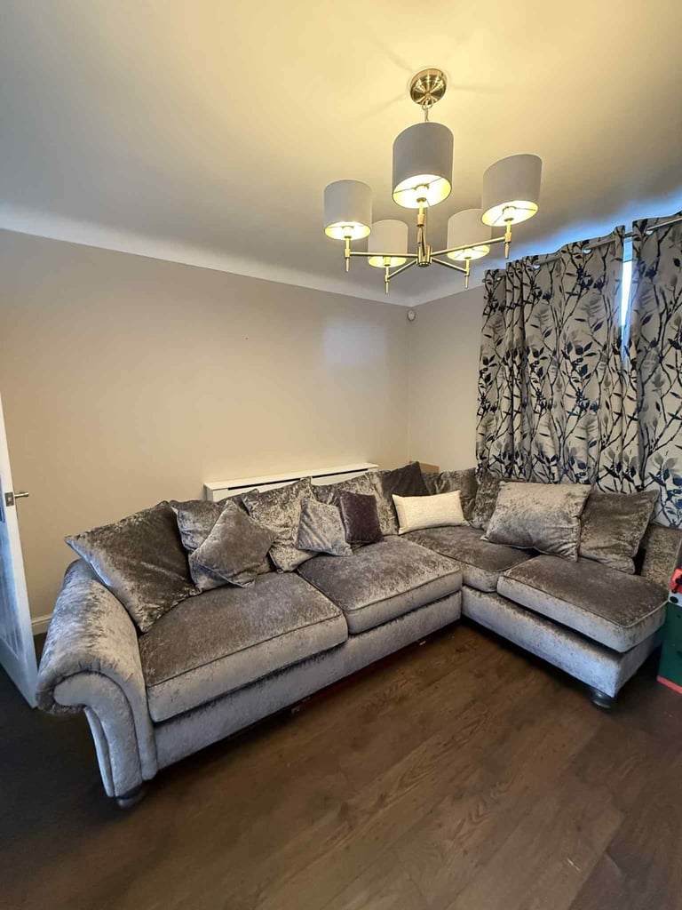 Grey crush velvet corner sofa