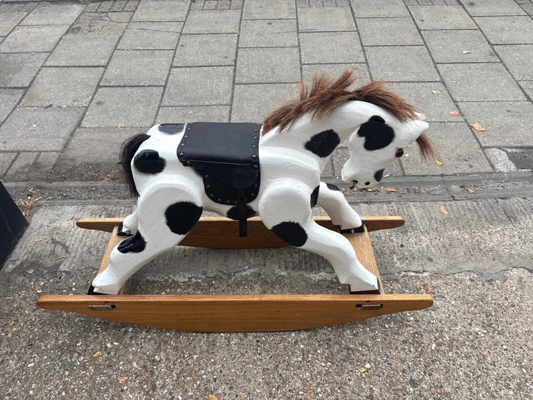 Vintage Handcrafted Rocking Horse (1980s, Solid Oak)