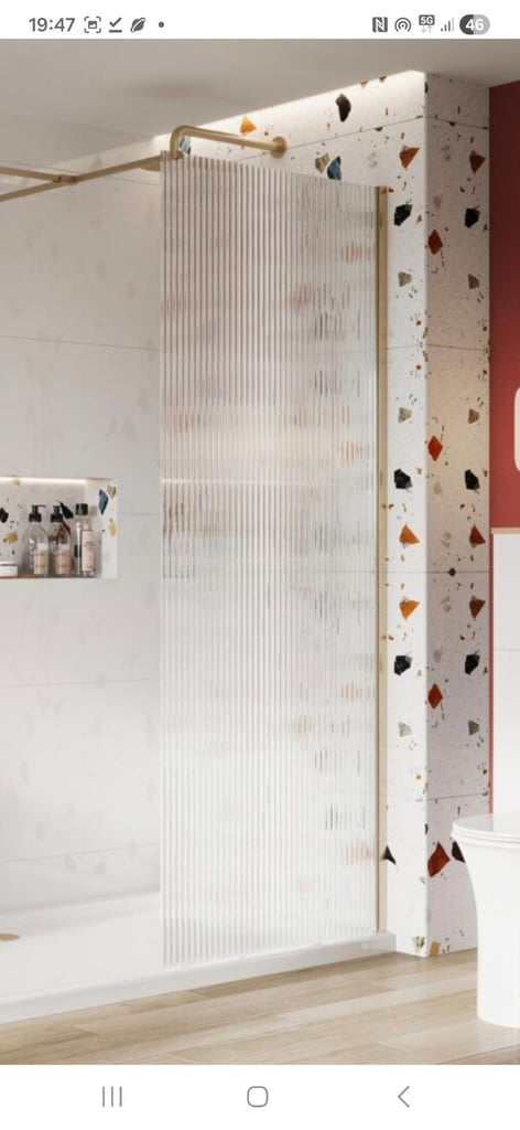 image for Scudo 800 fluted glass shower tray glass panel