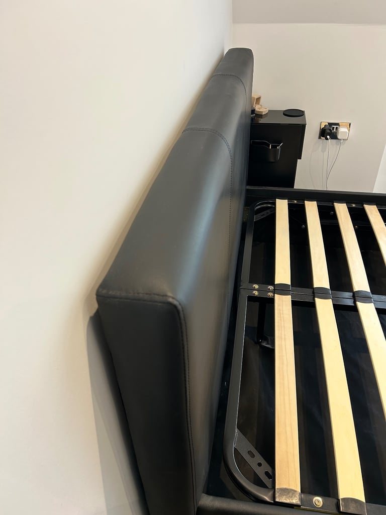 Black Faux Leather Ottoman Double Bed