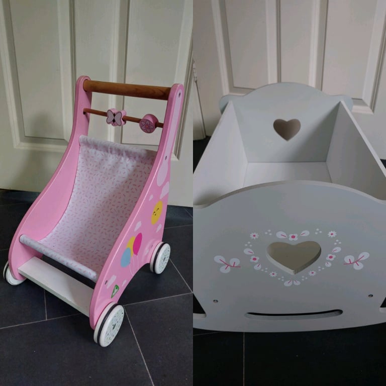 Wooden dolly pram and cot