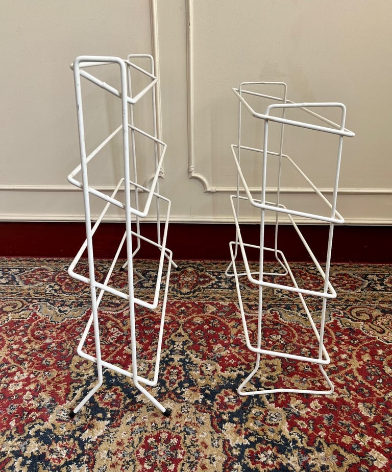 image for 2 x Large Retro Mid Century White Metal Wire Display Shelving Racks