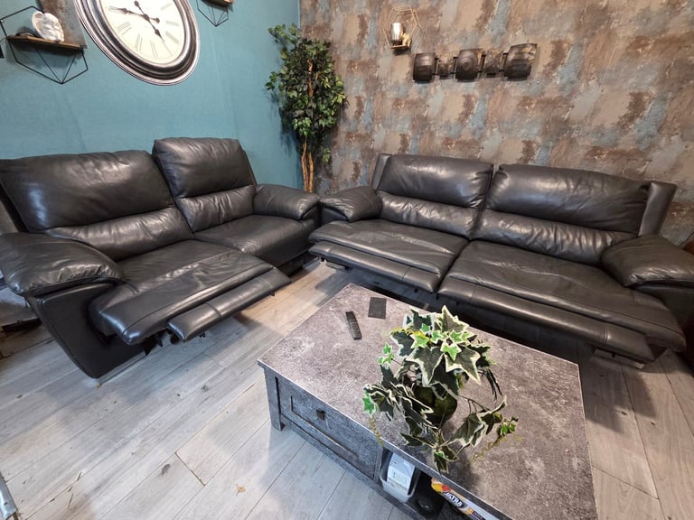Harveys dark grey GENUINE leather electric recliner 3+2 seater sofas