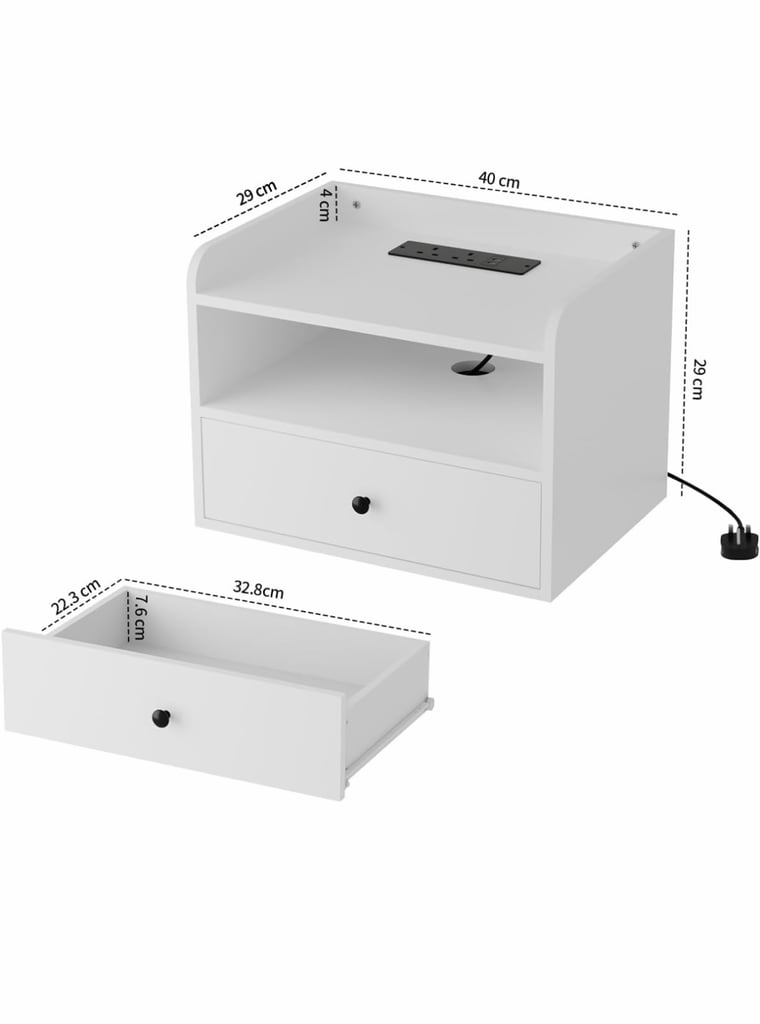 1x Bedside Table Wall Mount With Charging Station.