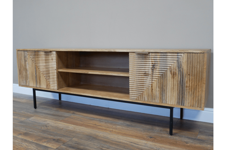 Industrial styled Mango Wood Sideboard TV Cabinet Incorporating 2 Doors & 2 Shelves metal base. 