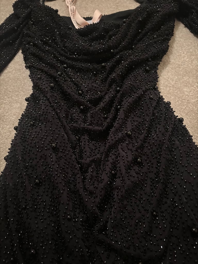 Oh Polly black beaded bodycon dress Size 12
