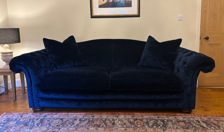 Large Dark Blue Velvet Sofa