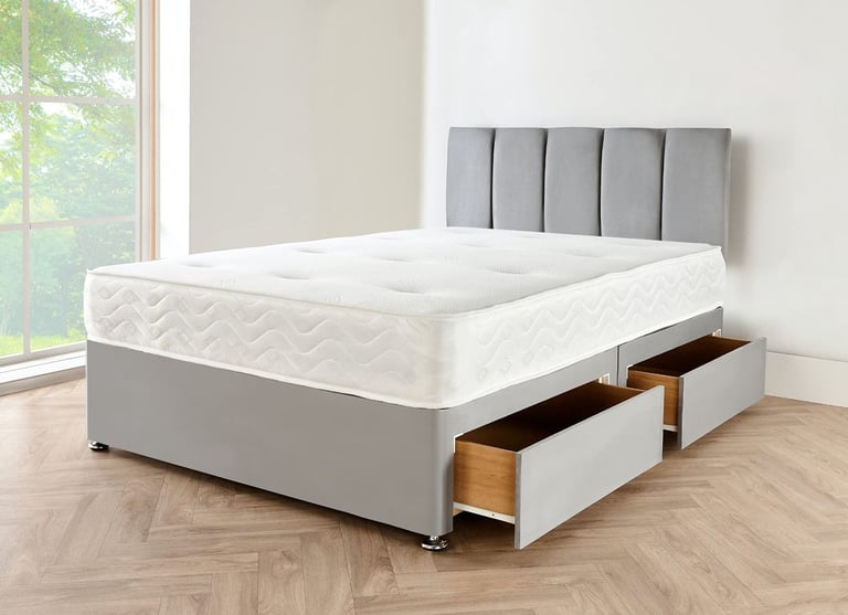 Luxury DIVAN 4FT Small Double Divan Bed Base + Mattress & Storage >> Flat 20% Off >>>>