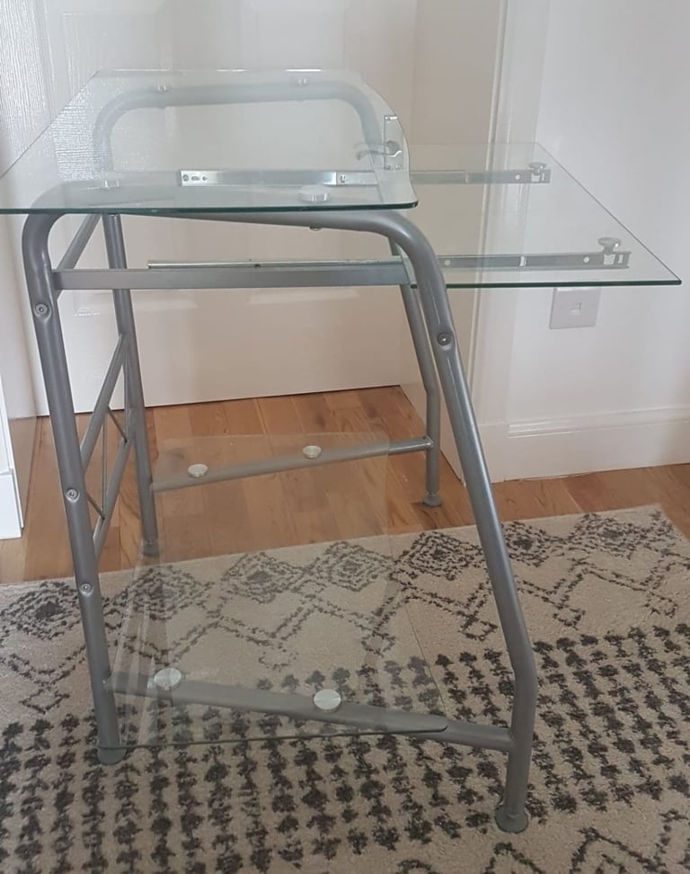 Glass computer desk (with pull-out keyboard shelf)