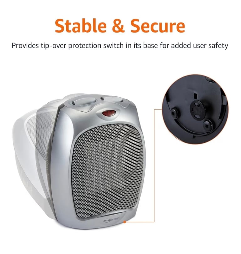 Amazon Basics 1800 Watt Ceramic Space Heater with Adjustable Thermostat - Silver