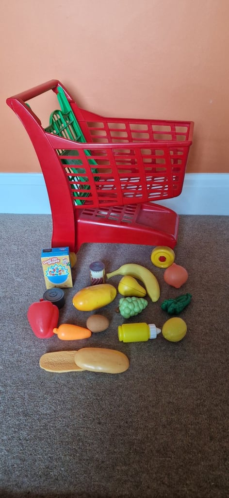 image for PLASTIC SHOPPING TROLLEY WITH GROCERIES. EXCELLENT CONDITION.