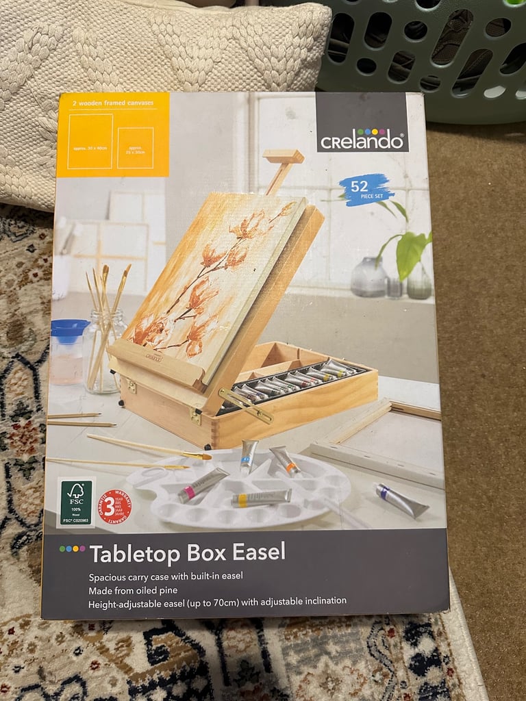 image for Table top easel with paints, brushes and canvas 