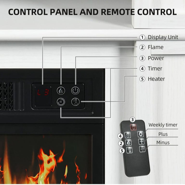 Russel Lark Manor Electric Fireplace with LED Storage Shelf