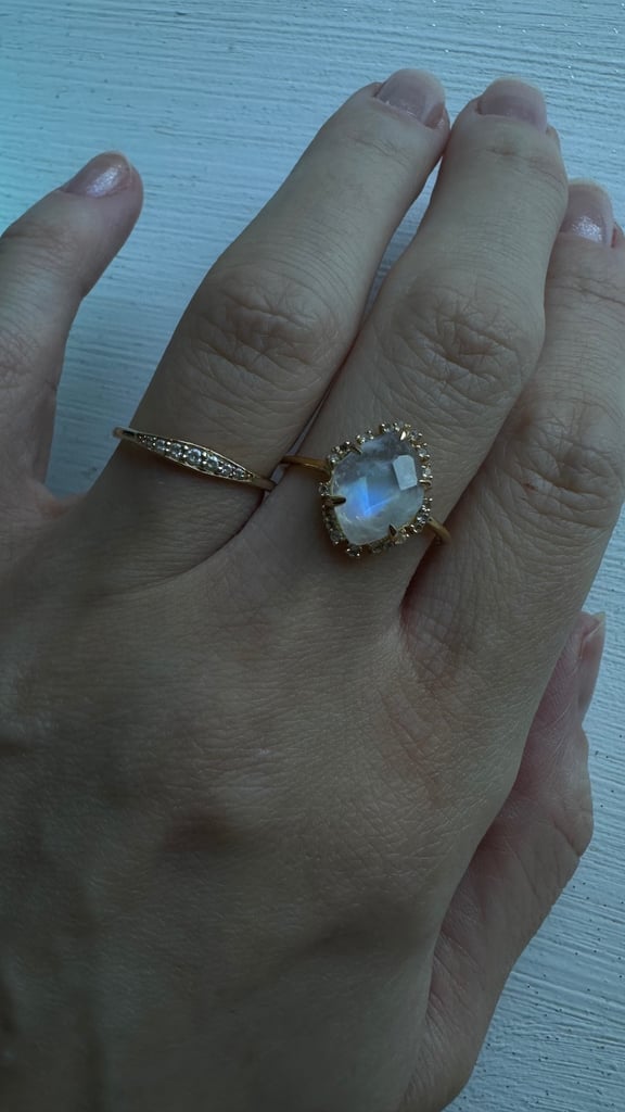 Rainbow Moonstone White Topaz Gold Vermeil ring 