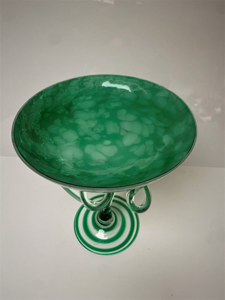 A Very Beautiful Art Glass Jellyfish Pedestal Bowl, Krosno, Poland.