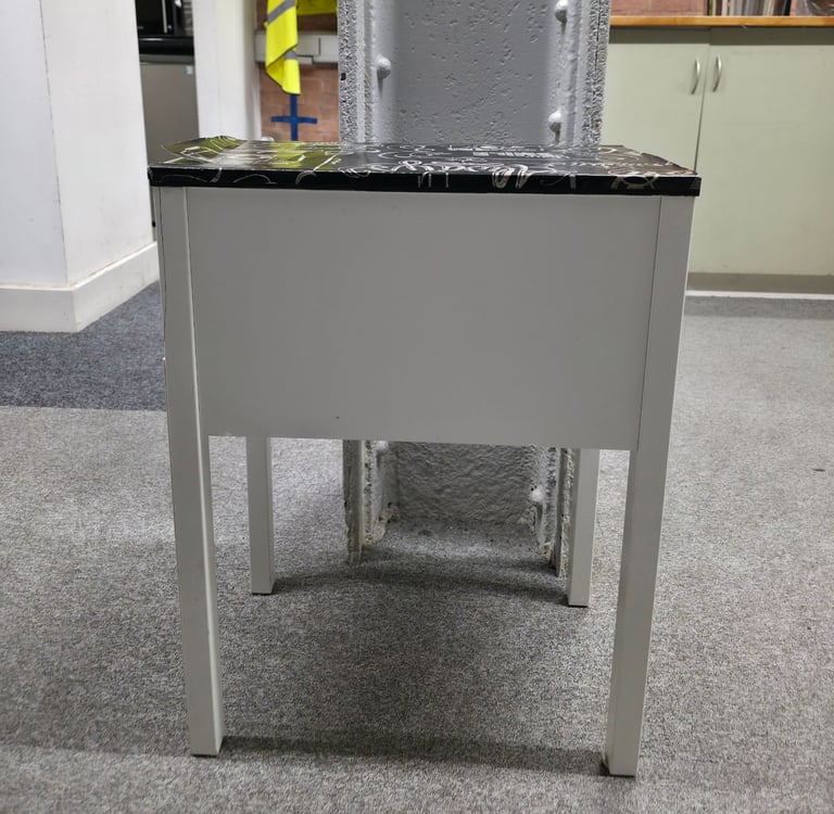 White Nightstand / Side Table with Decorative Top
