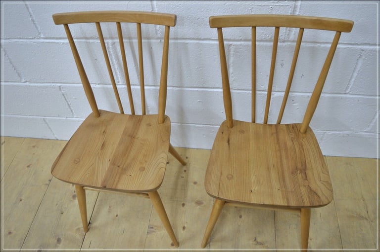 Ercol chair x 2 kitchen dining solid elm & beech blue label vintage