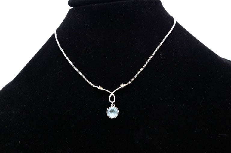 image for AE-STERLING SILVER - Crystal Silver Wish Bone Pendant 15 Inches 7 Grams 