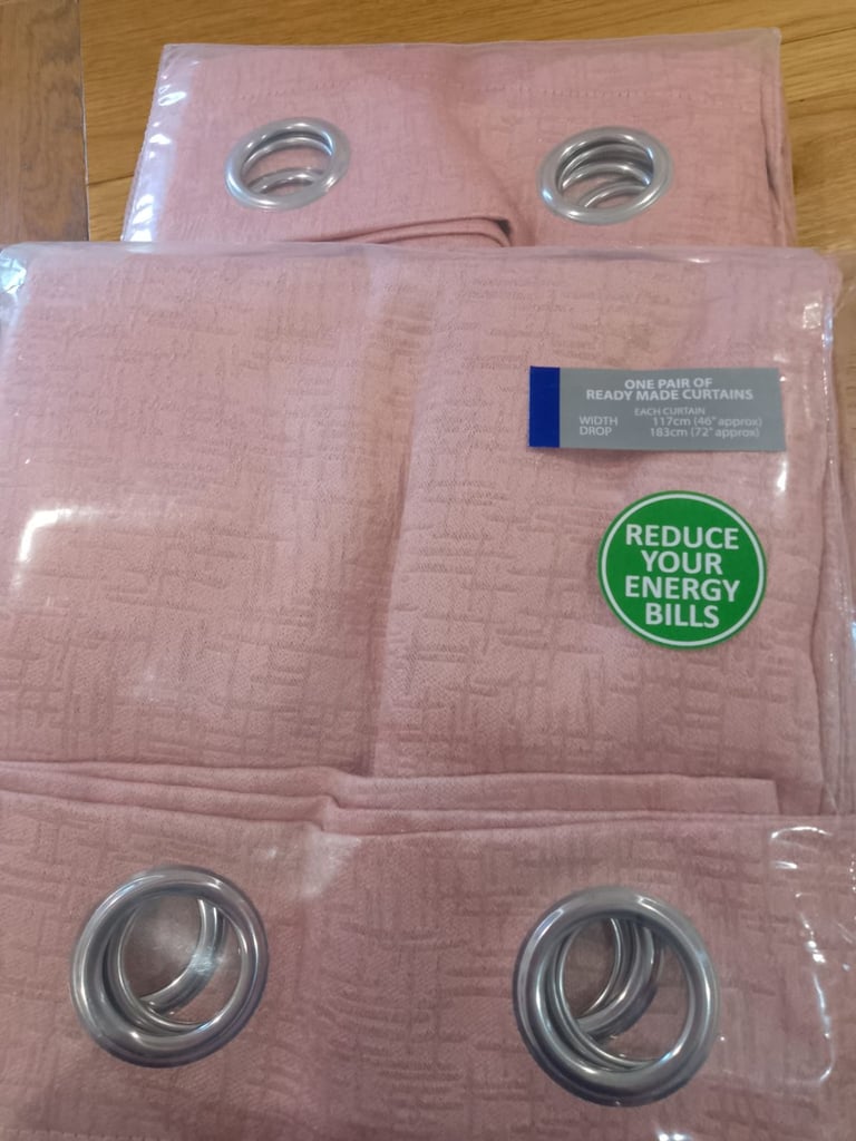 Pink curtains, pair - never used - 46x72in