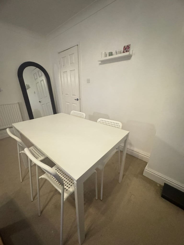 image for Ikea White table set with chairs  125Lx74wx75h