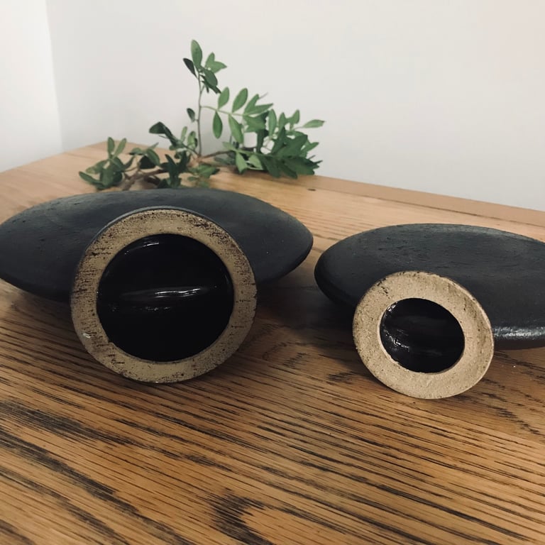Pair of vintage Brutalist vases - geometric statement designer