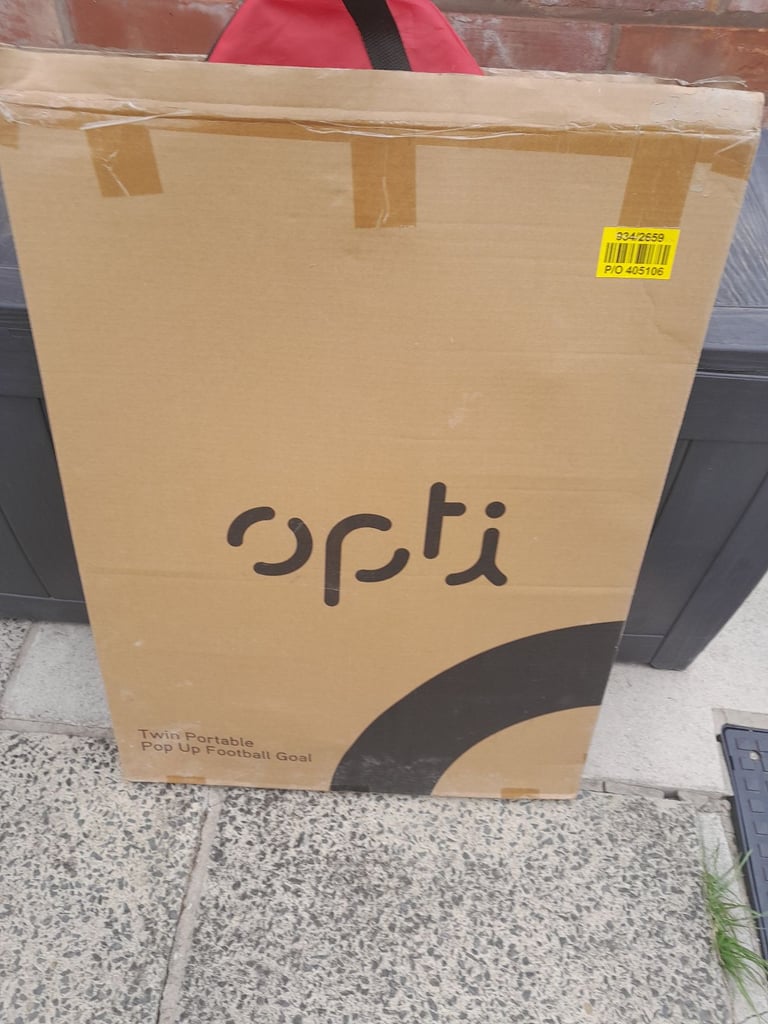 Twin portable pop up football by opti at Argos.  Plus storage bag and box