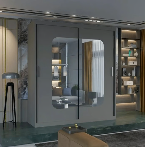 Brand New - Marika Mirror Sliding Door Wardrobe -Grey- SAME/NEXT DAY DELIVERY