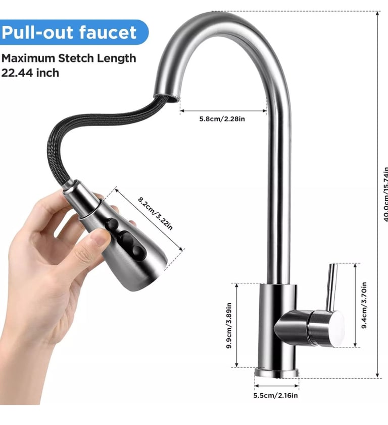 360° Modern Mono Kitchen Sink Mixer Tap Pull Out Dual Spout Spray Single Lever
