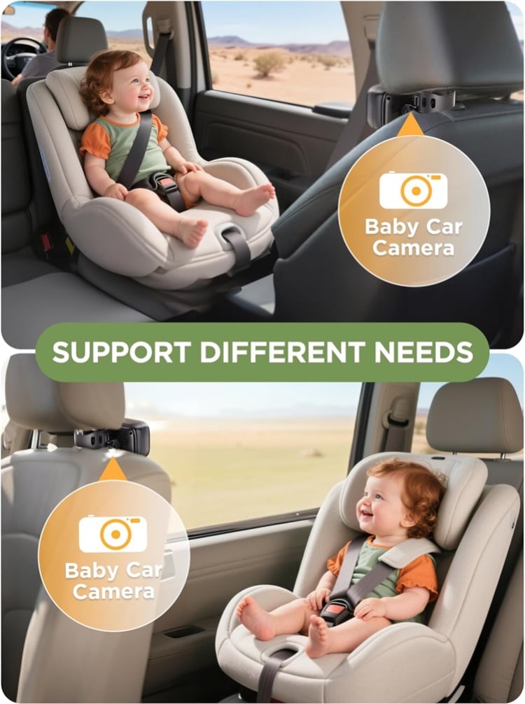Wireless Baby Car Camera 1080P Night Vision Monitor No WiFi Needed 40H Battery