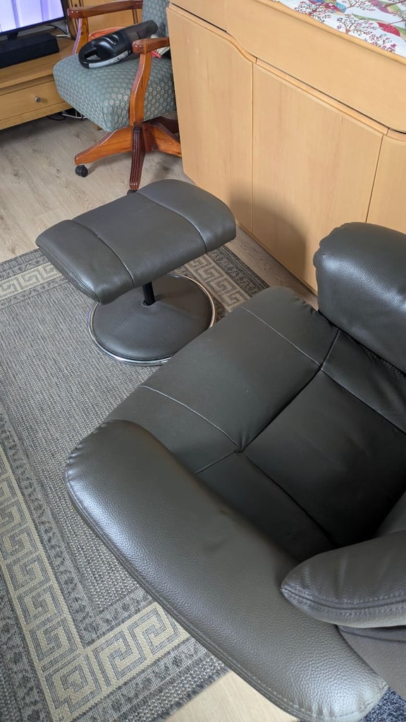 image for Free!!  Recline/swivel leatherette chair and footstool in good condition. Collection from Lymington.