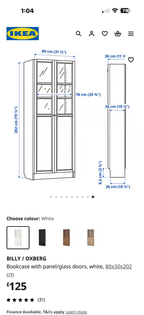 IKEA BILLY / OXBERG Bookcase with panel/glass doors, white, 80x30x202cm