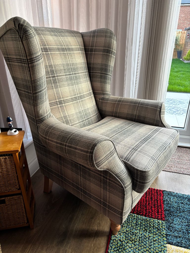 image for Excellent Condiiton - Next Armchair - Versatile Check Nevis Grey Sherlock Large Highback Armchair