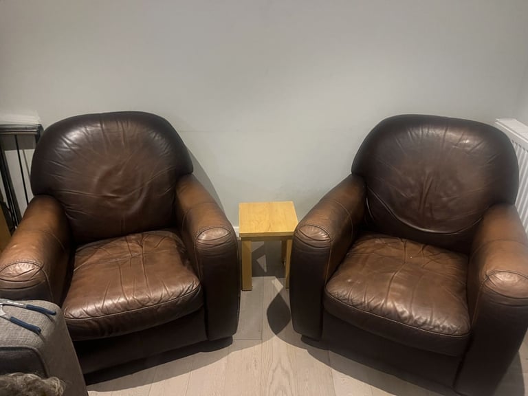 image for 2 Soft Brown Leather Armchairs. Collect Welwyn Garden City AL8