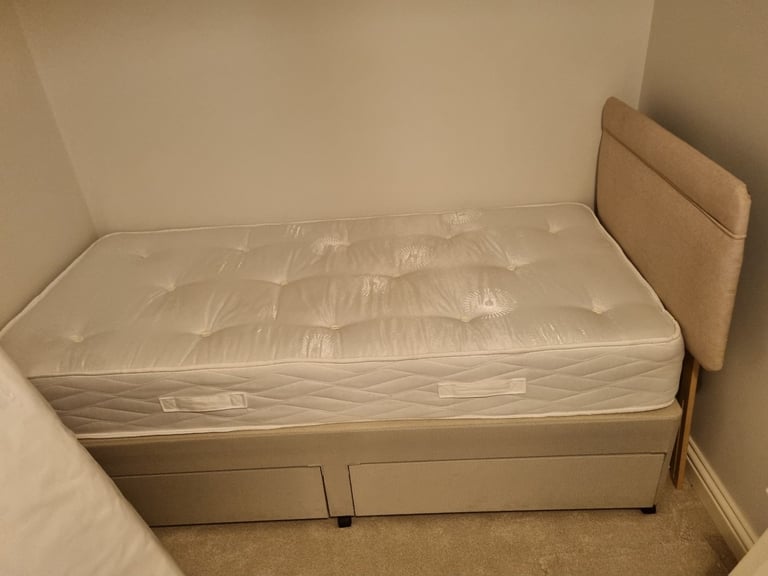 image for Single bed with pullout drawers, headboard and mattress